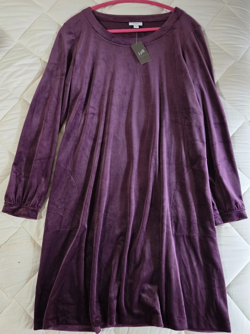 J.JILL NWT Purple Soft Velvet Long Sleeve MIDI Dress With Pockets Size Large